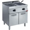 Friteuse gaz 2 cuves en “Y” 2x 15 litres, brûleurs extérieurs, sur armoire