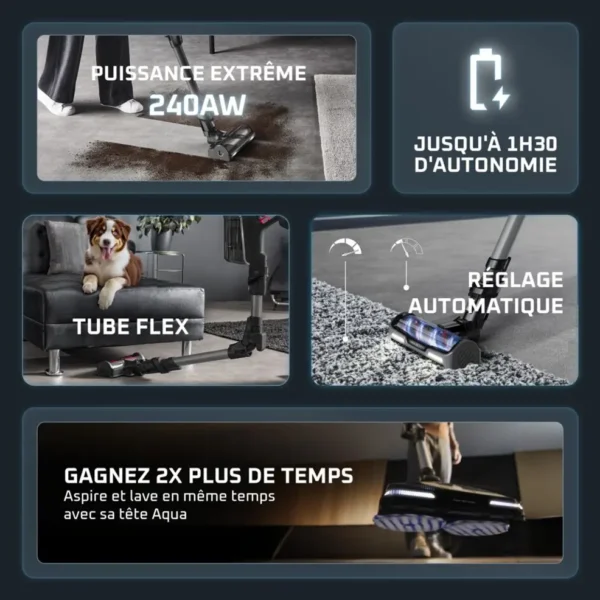 X-Force Flex 14.80, Aspirateur balai laveur sans fil, 240 AW, 90 min, Tête aqua